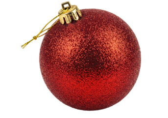 Red glitter Christmas ball isolated, festive holiday ornament for tree decoration