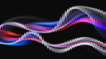 Dynamic abstract waves of vibrant neon light flow across a dark, futuristic background creating an...