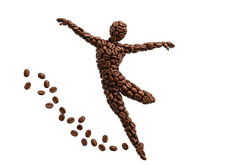 Coffee bean dancer isolated on transparent background, creative food art concept