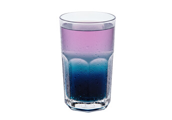 Glass of blue and purple liquid isolated on transparent background, refreshing drink
