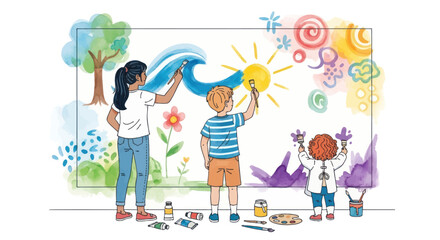 Diverse Group of Cartoon People Standing and Posing Together.