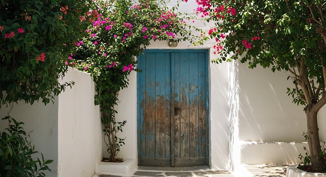 Old wooden door on Samos island, Greece
