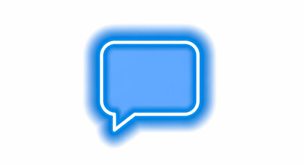 Speech bubble icon in neon blue with glowing outline on white background for communication and messaging