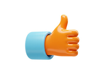 Orange cartoon hand giving thumbs up isolated PNG, positive feedback and approval gesture