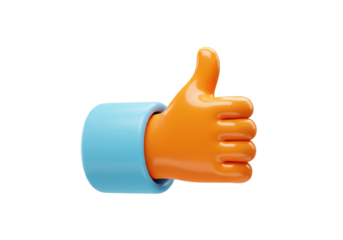 Orange cartoon hand giving thumbs up isolated PNG, positive feedback and approval gesture