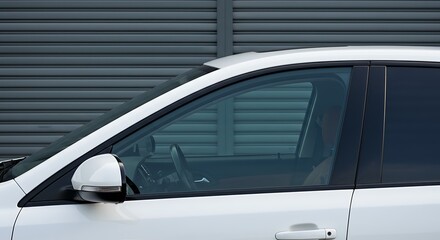 Fototapeta premium Hangar exterior grey with sectional gray gate or closed shop rolling shutters of new building