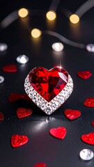 Red heart jewel, sparkling