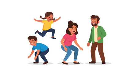 Cheerful Family Playing Together in Cartoon Illustration Style.
