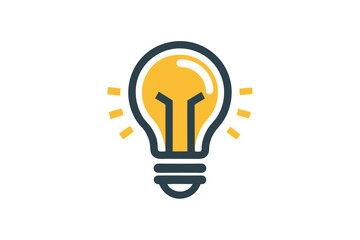 Bright yellow light bulb shines, radiating creative energy and ideas outward on white background