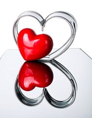 Red heart, mirrored reflection