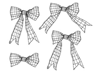 Gingham coquette bow - black vector illustration