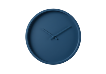 Modern blue wall clock isolated on white, minimalist timekeeping device for home decor