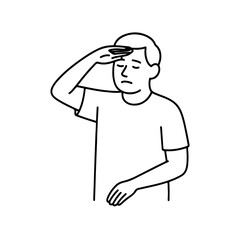line icon man hiding his eyes from the sun with his hand vector on a white background
Vector line icon on a white background