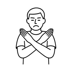 line icon man crossing his arms with a no sign vector on a white background
Vector line icon on a white background