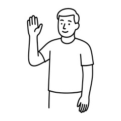 line icon man greeting with his hand vector on a white background
Vector line icon on a white background