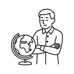 line icon person standing near a globe vector on a white background
Vector line icon on a white background