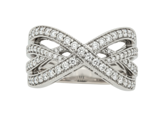 Elegant diamond ring isolated on transparent background, criss cross design jewelry for women