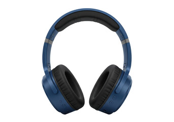 Blue wireless headphones isolated on white, modern audio equipment for music listening