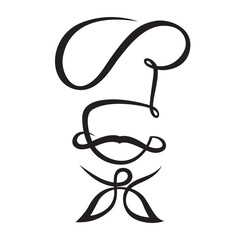 moustache chef head icon isolated on white background