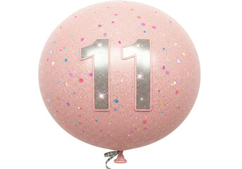 Pink balloon with number 11 isolated on transparent background, birthday party decoration PNG © Lily