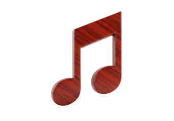 Wooden eighth note isolated on transparent background, musical symbol for design use