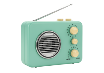 Retro mint green radio isolated on transparent background, vintage style receiver PNG