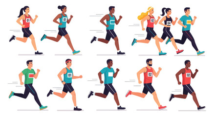 Diverse Group of Athletes Running in a Marathon Race.