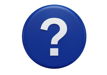 Blue question mark button isolated PNG, symbol for help and support on transparent background