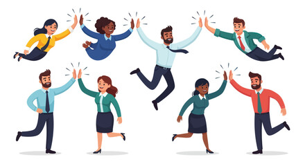 Diverse Business Professionals High-Fiving in Celebration.