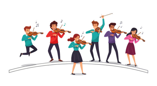people playing violins, colorful cartoon style clip art preview