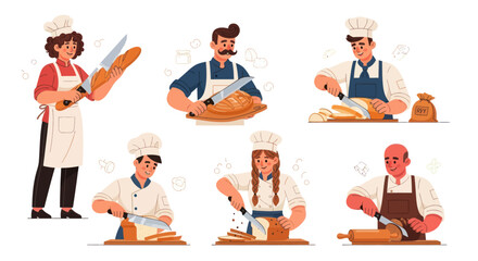 Diverse Bakers Skillfully Preparing Bread in a Culinary Setting.