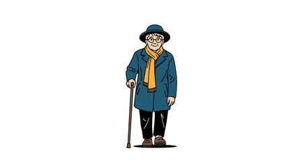 Elderly Person with Walking Cane Stylishly Dressed.