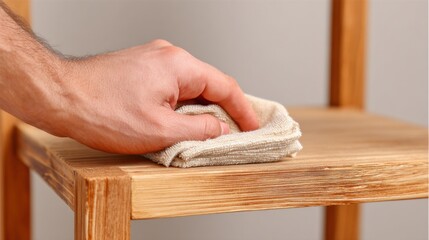 Cleaning a Wooden Chair With a Cloth to Maintain Its Shine and Longevity in a Home Setting