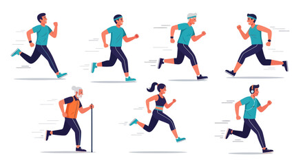 Diverse Group of People Running and Exercising Together Promoting Health and Fitness.