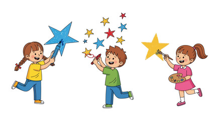 Children Painting Stars Creative Kids at Play.