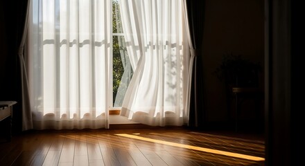 Calm and comforting: soft sunlight passing through sheer curtains