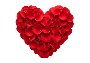 Flower in shape of a heart made of red roses petals on isolated background