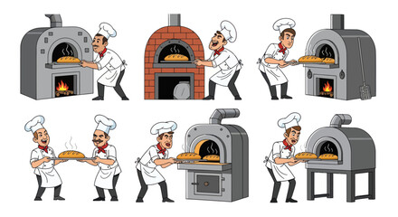 Cartoon Chefs Baking Bread in Various Ovens.