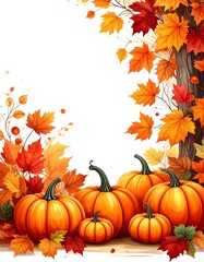 Naklejka premium Autumn pumpkins and leaves (2)