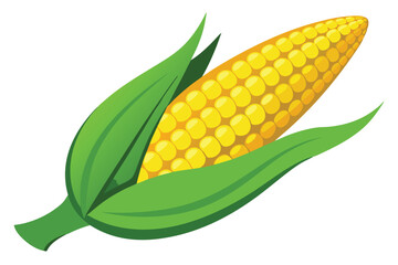 Obraz premium Bright yellow corn ear is shown nestled in vibrant green leaves