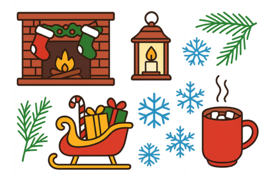 Christmas icon set isolated on transparent background for holiday season
