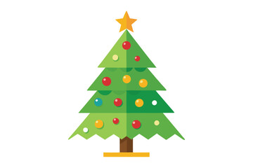 Decorated geometric Christmas tree with a star on top against a white backdrop