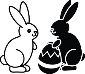 cute easter bunnies egg painting illustration on transparent background