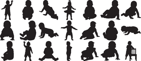 Silhouette of a toddler sitting down on the floor in black
