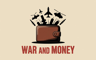 Obraz premium War and Money: A conceptual illustration presenting the heavy cost of warfare, where a wallet releases a barrage of military assets, highlighting the financial toll of conflict.