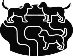 cute dogs playing in garden maze illustration on transparent background