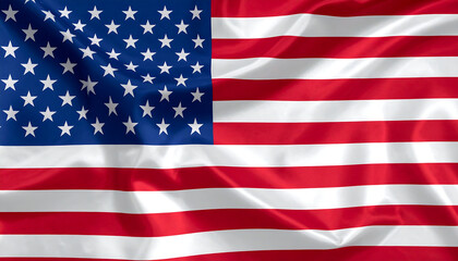 Naklejka premium Wavy national flag of the United States with thirteen red and white stripes and blue canton of fifty white stars, symbolizing unity, freedom, and American heritage.