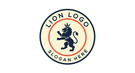 Obraz premium A stylized logo featuring a regal lion in a circular frame with text, suitable for branding.