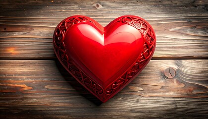 Red heart on wooden background