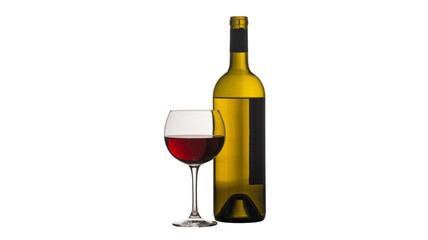 Uncorked bottle of white wine with a full glass of red wine

